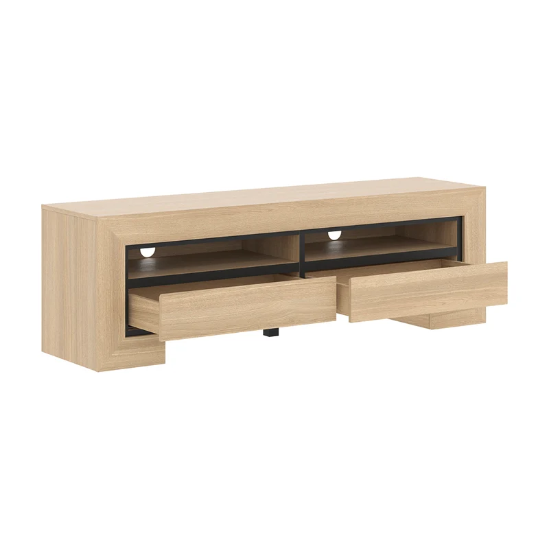 Meuble TV 2 tiroirs 160 cm Lucius Bois et Noir