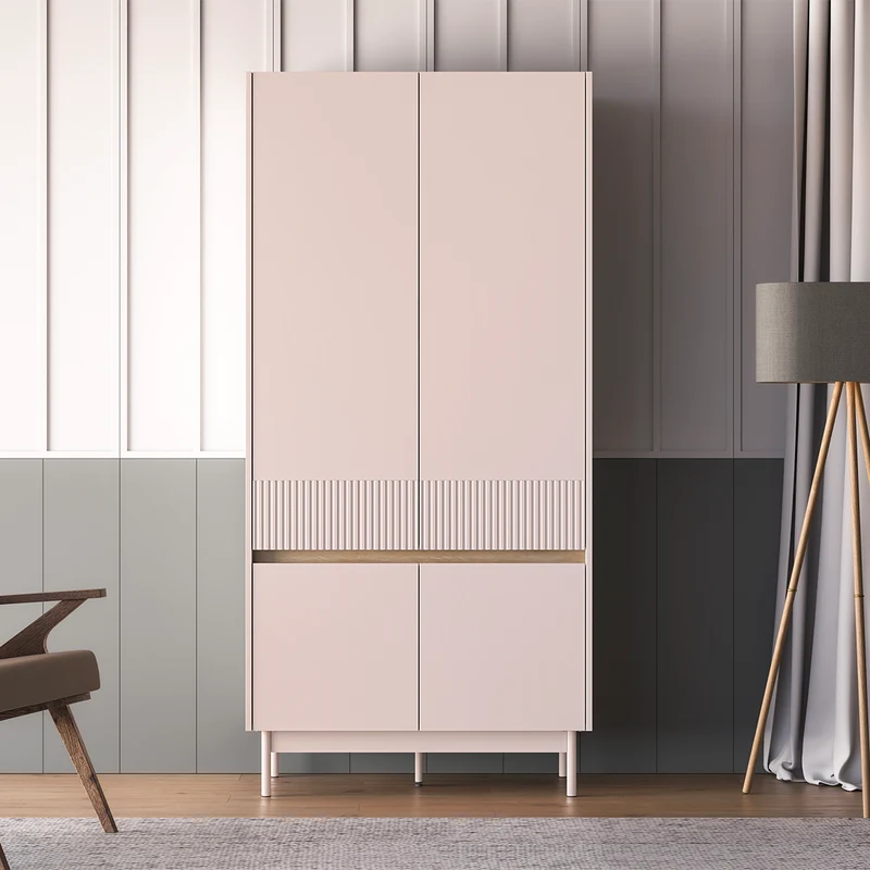 Armoire 4 portes Connie Cachemire et Bois