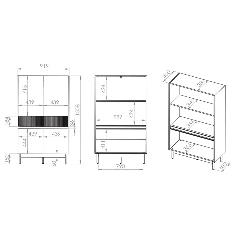 Buffet haut 4 portes Connie Cachemire et Bois