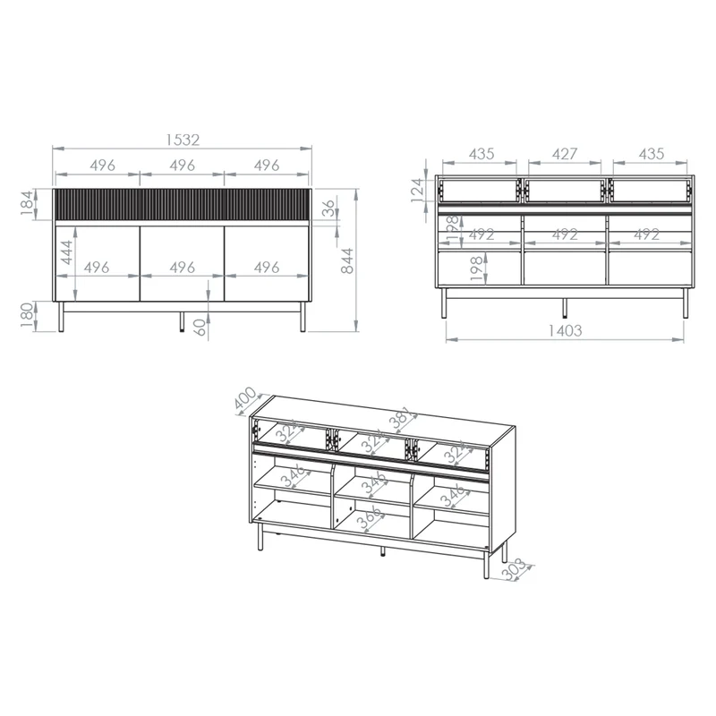 Buffet 3 portes 3 tiroirs Connie Cachemire et Bois