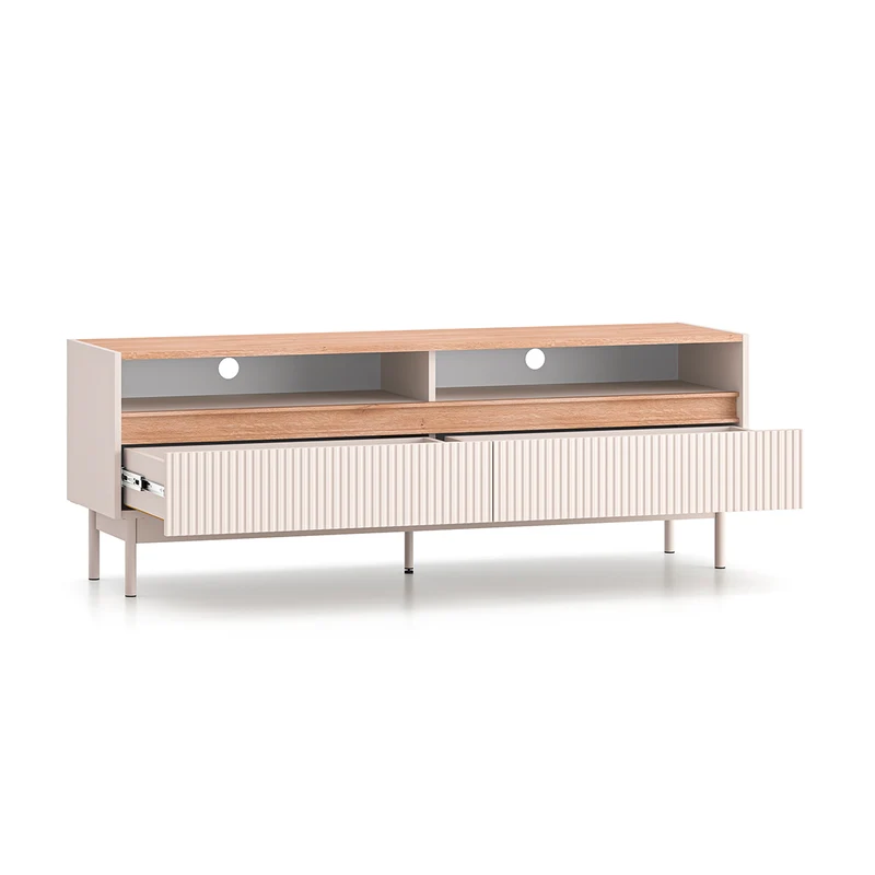 Meuble TV 2 tiroirs 154 cm Connie Cachemire et Bois