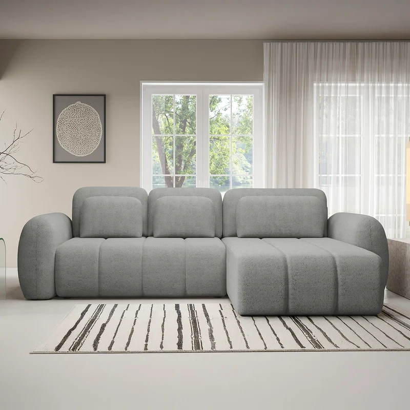 Canapé d'angle réversible et convertible 3 places avec coffre Cesar Gris clair