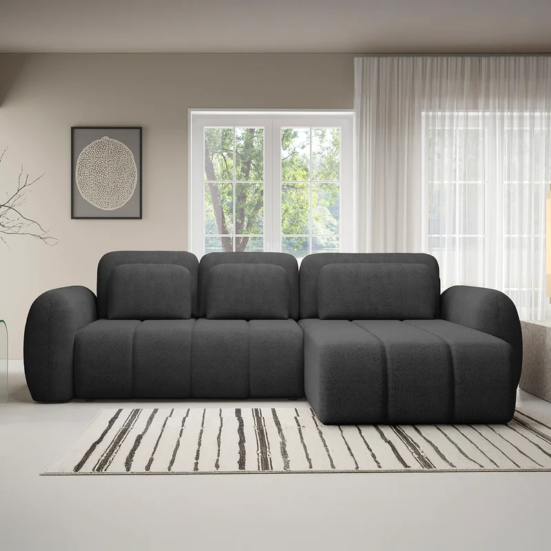 Canapé d'angle réversible et convertible 3 places avec coffre Cesar Gris foncé