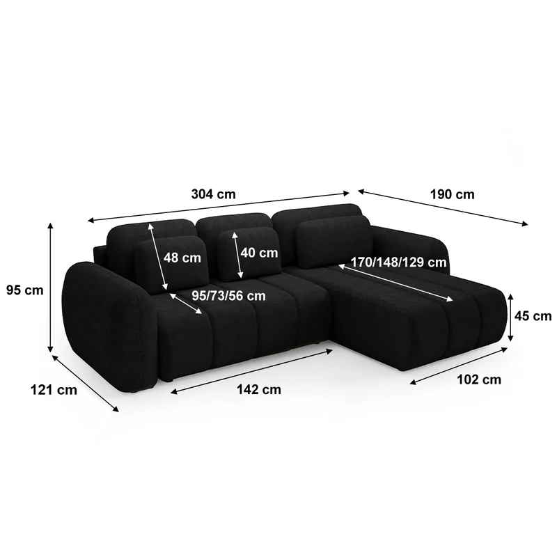 Canapé d'angle réversible et convertible 3 places avec coffre Cesar Noir