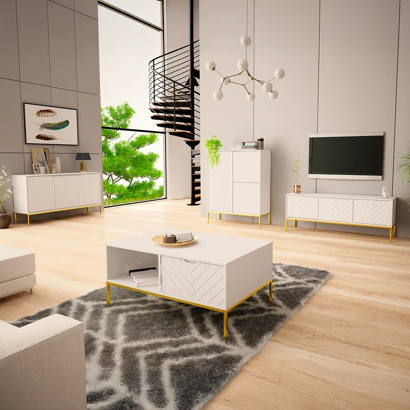 Meuble TV 3 portes 151 cm Daria Blanc