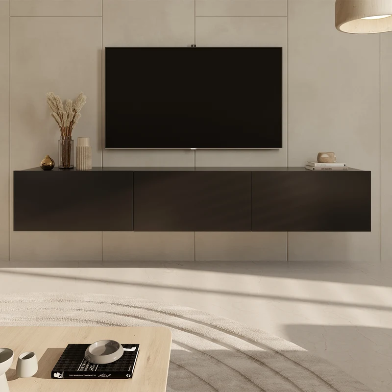 Meuble TV mural 3 portes 160 cm Idao Noir