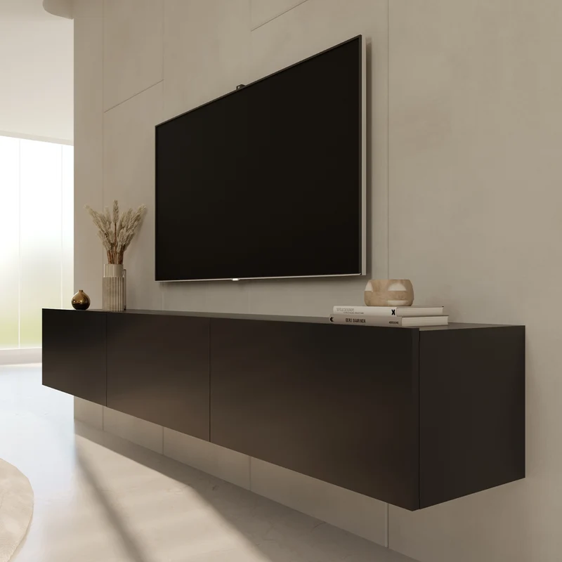Meuble TV mural 3 portes 160 cm Idao Noir