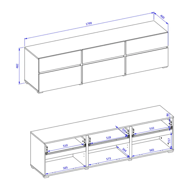 Meuble TV 3 portes 180 cm Lilia Blanc