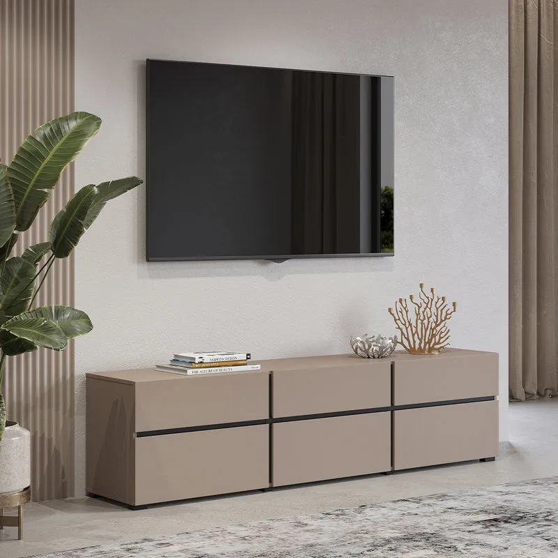 Meuble TV 3 portes 180 cm Lilia Taupe