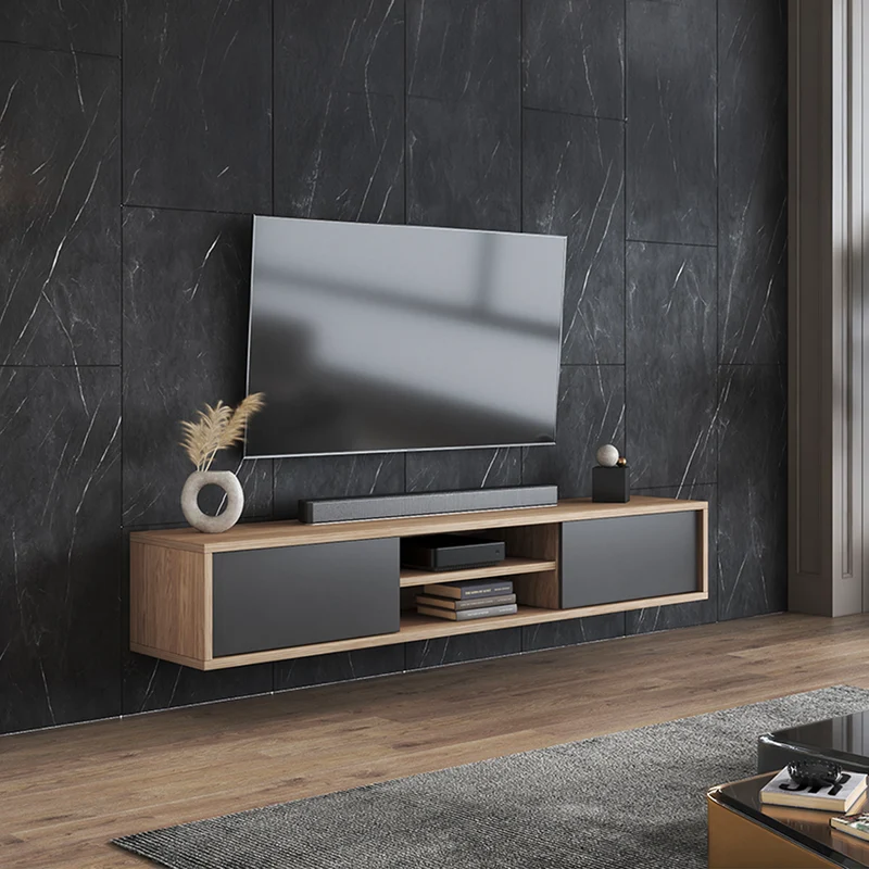Meuble TV mural 2 portes 180 cm Idra Bois et Gris