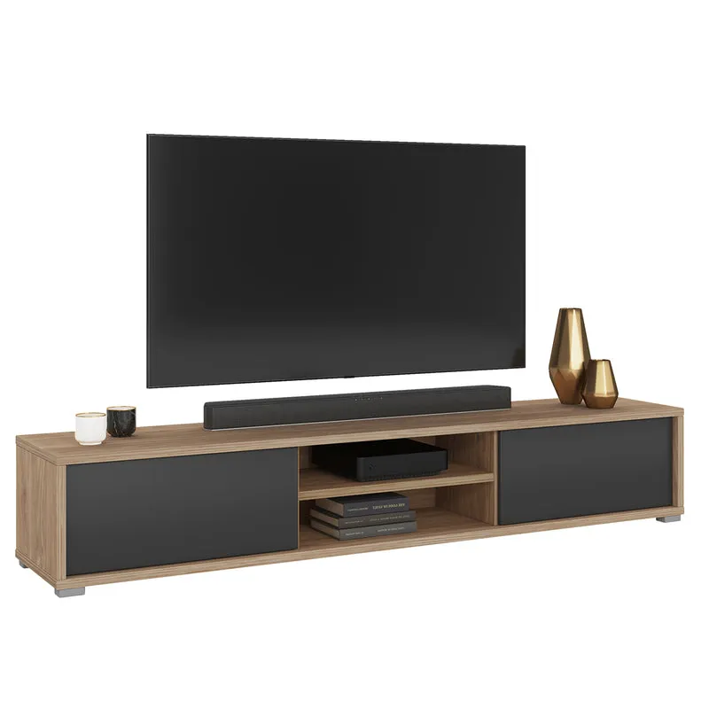 Meuble TV mural 2 portes 180 cm Idra Bois et Gris