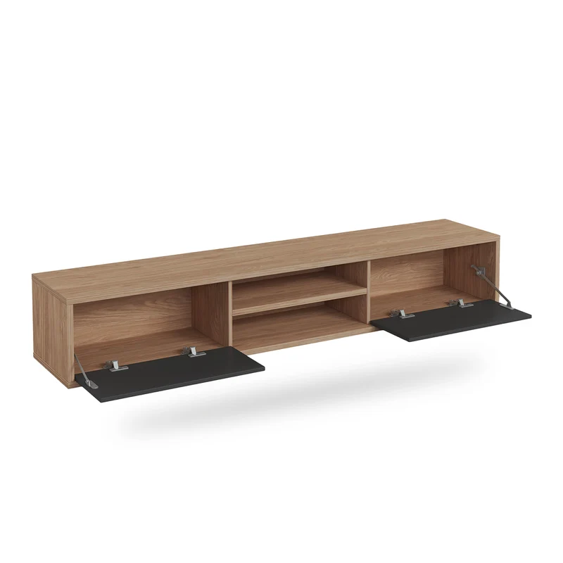 Meuble TV mural 2 portes 180 cm Idra Bois et Gris