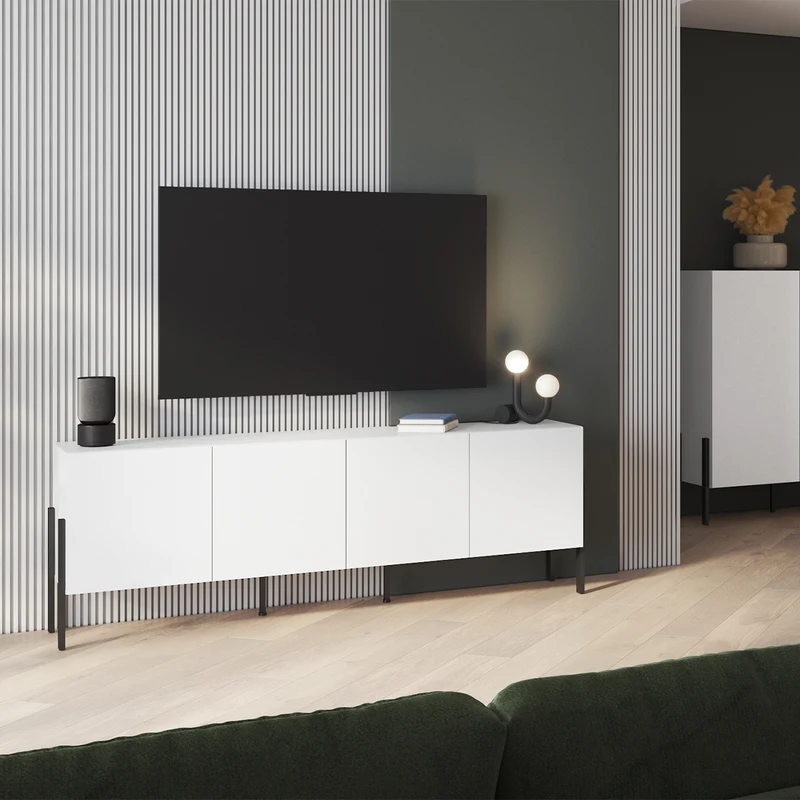 Meuble TV 4 portes 200 cm Bérénice Blanc