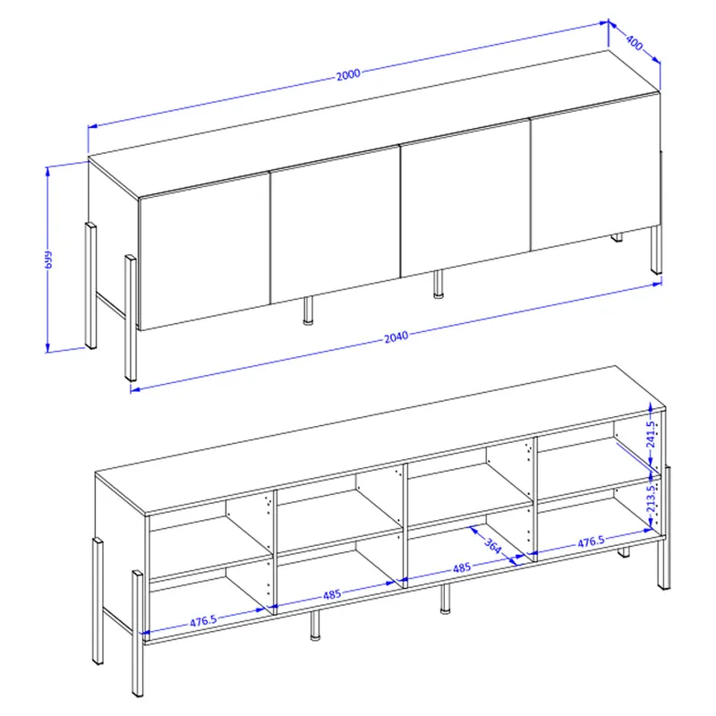 Meuble TV 4 portes 200 cm Bérénice Blanc