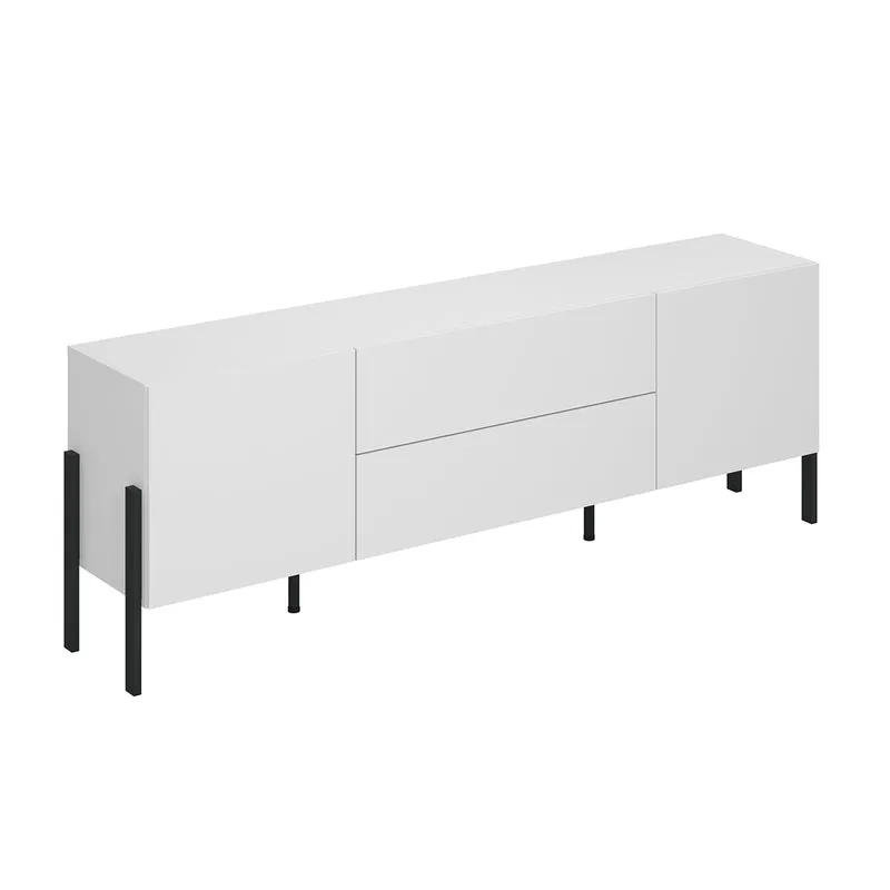 Meuble TV 2 portes 2 tiroirs 200 cm Bérénice Blanc