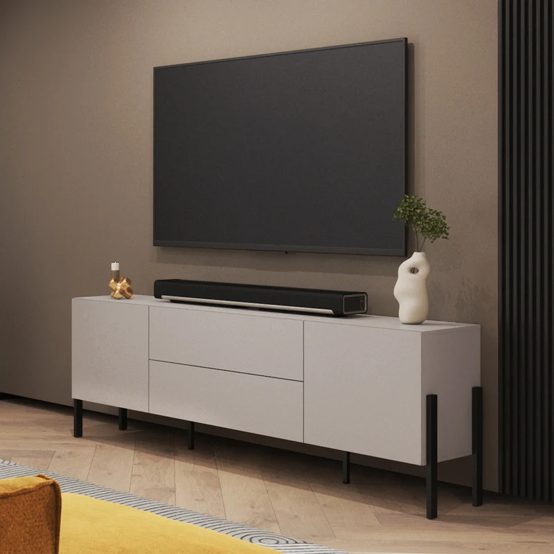 Meuble TV 2 portes 2 tiroirs 200 cm Bérénice Cachemire