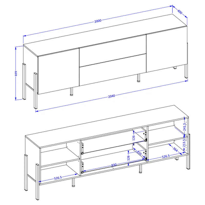 Meuble TV 2 portes 2 tiroirs 200 cm Bérénice Cachemire