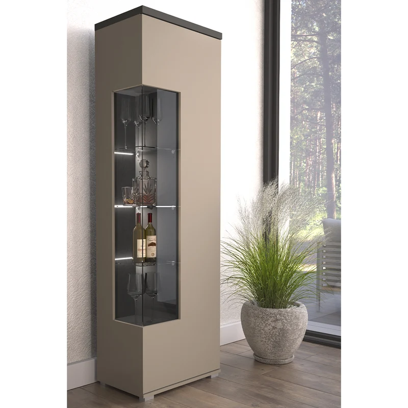 Vitrine 1 porte Opio Taupe et Anthracite