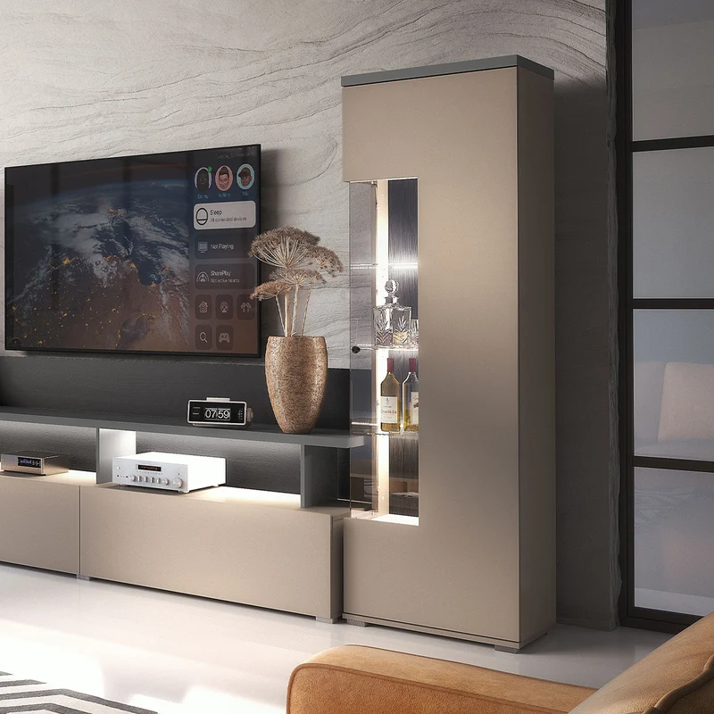 Vitrine 1 porte Opio Taupe et Anthracite