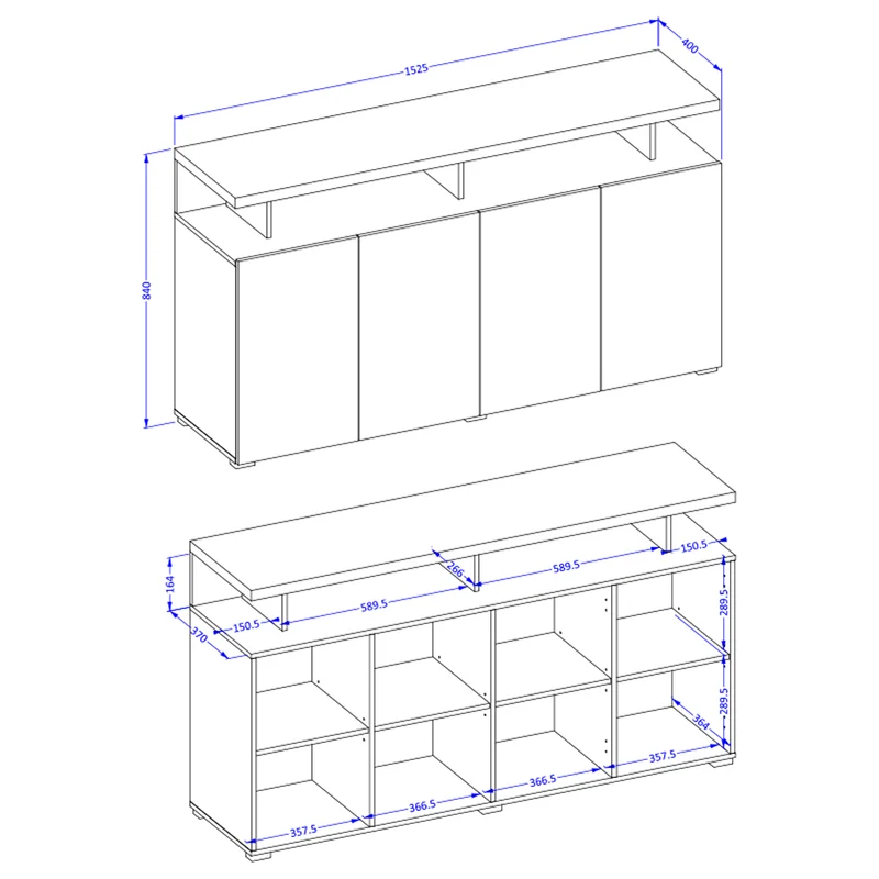 Buffet 4 portes Opio Taupe et Anthracite