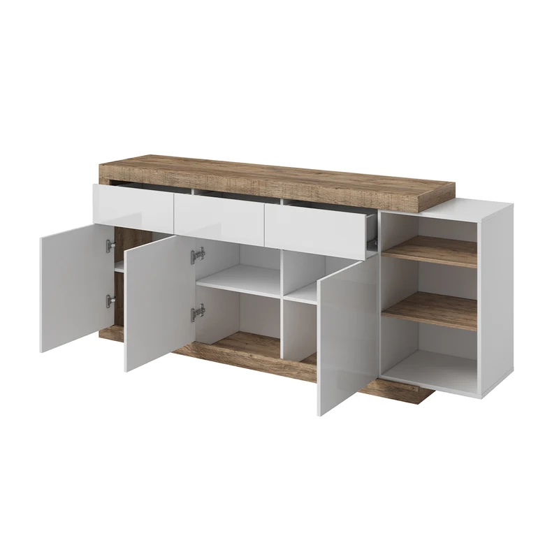 Buffet 3 portes 3 tiroirs Azior Blanc et Bois