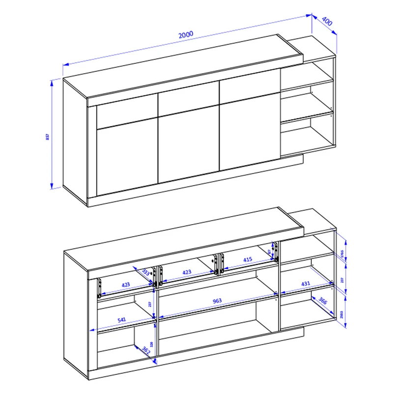 Buffet 3 portes 3 tiroirs Azior Blanc et Bois