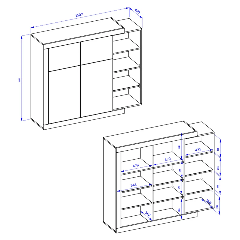 Buffet haut 4 portes Azior Blanc et Bois