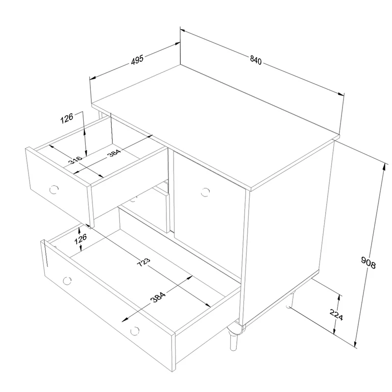 Commode 3 tiroirs 1 porte Wood Luck Babushka Rose