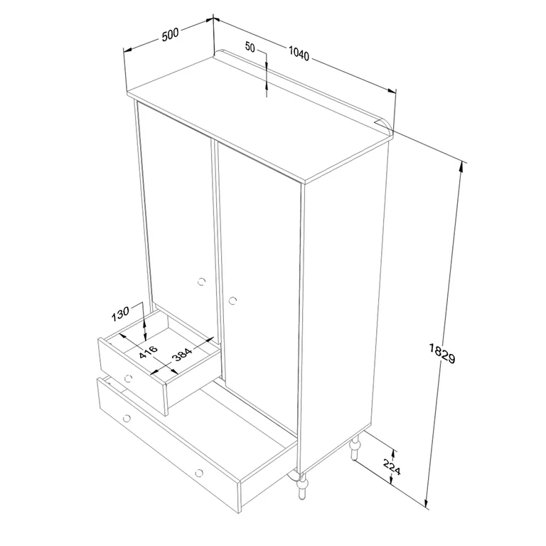 Armoire 2 portes 2 tiroirs Wood Luck Babushka Rose