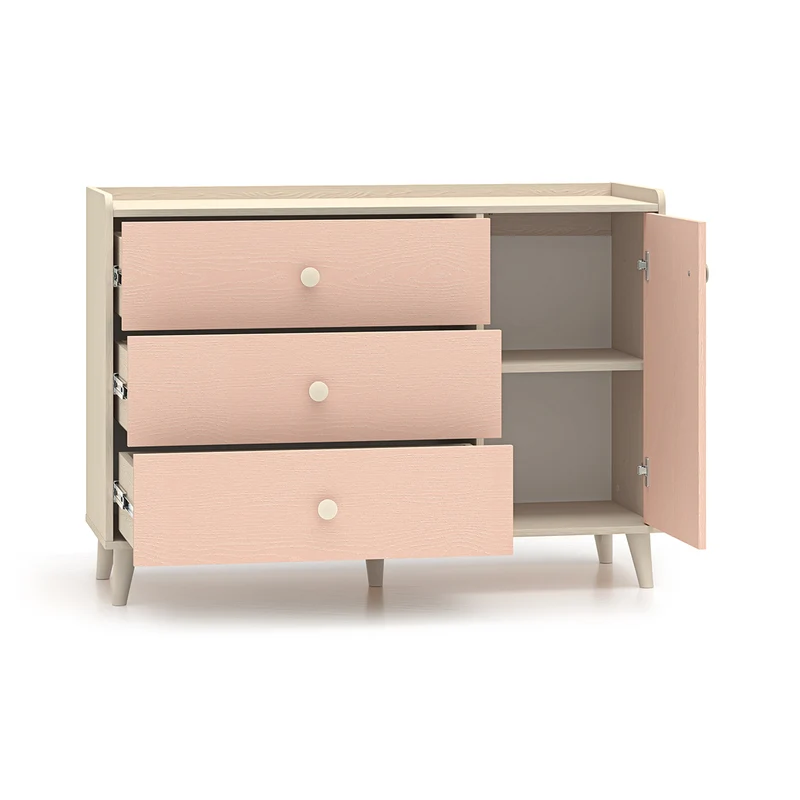 Commode 1 porte 3 tiroirs Alycia Beige et Rose