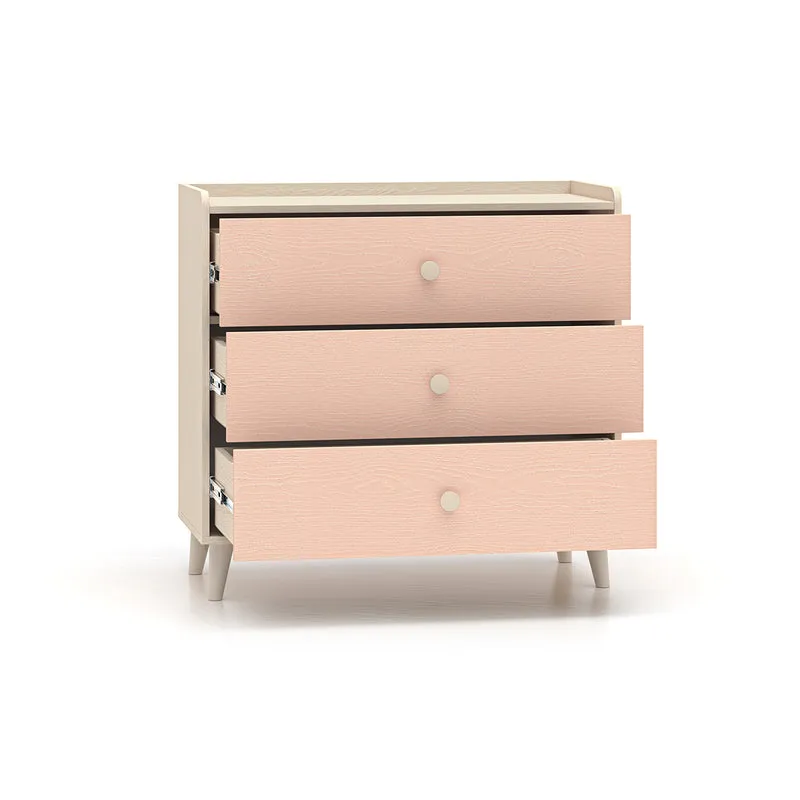 Commode 3 tiroirs Alycia Beige et Rose