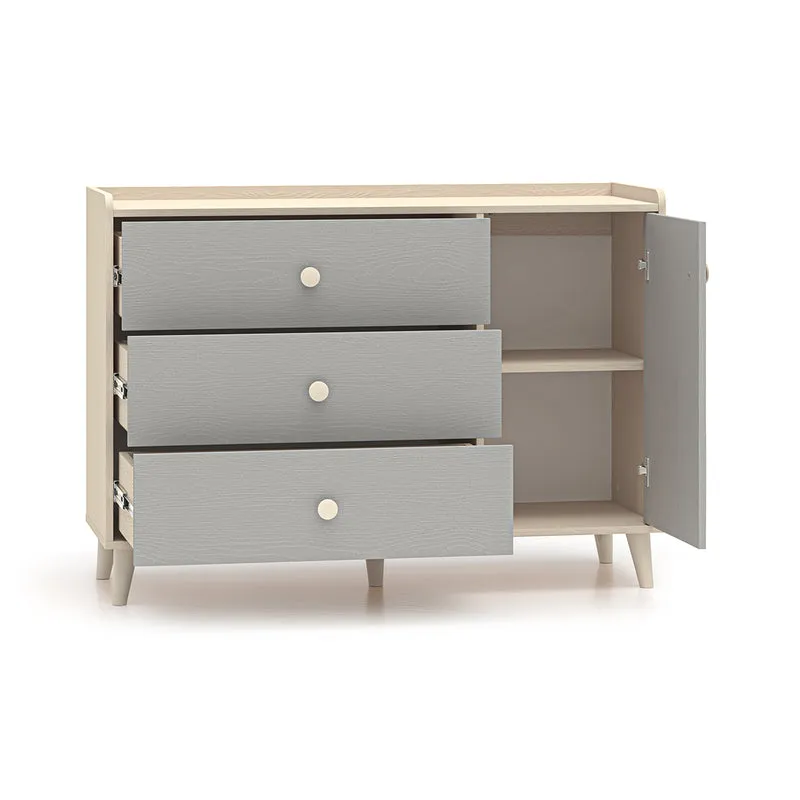 Commode 1 porte 3 tiroirs Alycia Beige et Gris