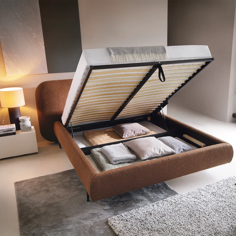 Lit coffre 180x200 sommier inclus Tobias Brique