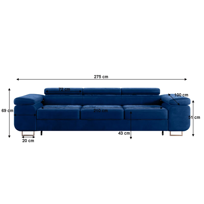 Canapé convertible 3 places Lyam Bleu