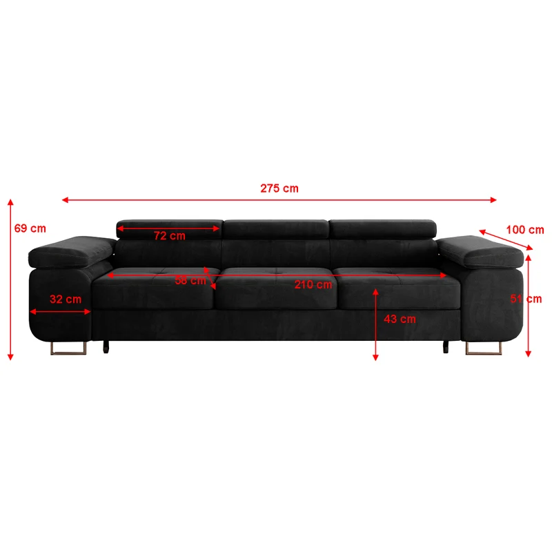 Canapé convertible 3 places Wilson velours Noir