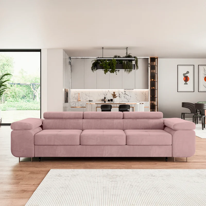 Canapé convertible 3 places Wilson velours Rose