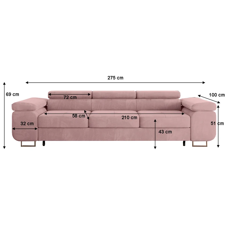Canapé convertible 3 places Wilson velours Rose