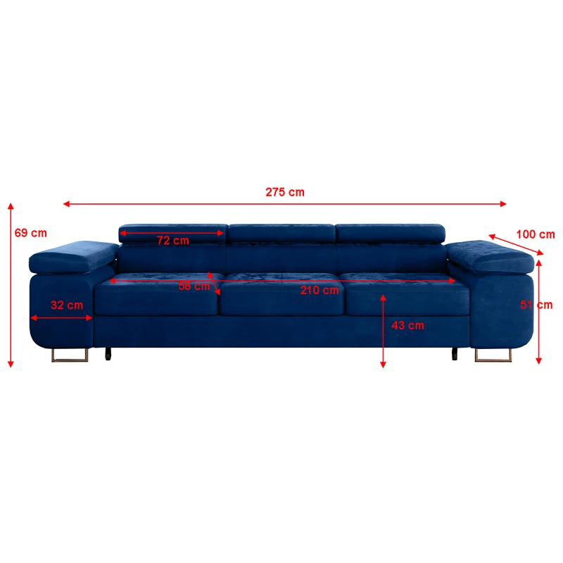 Canapé convertible 3 places Wilson velours Bleu