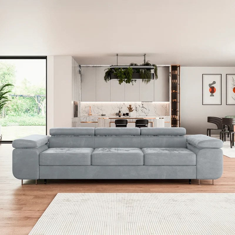 Canapé convertible 3 places Wilson velours Gris