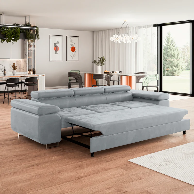 Canapé convertible 3 places Wilson velours Gris