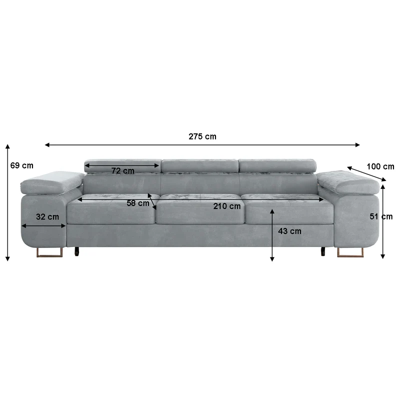 Canapé convertible 3 places Wilson velours Gris