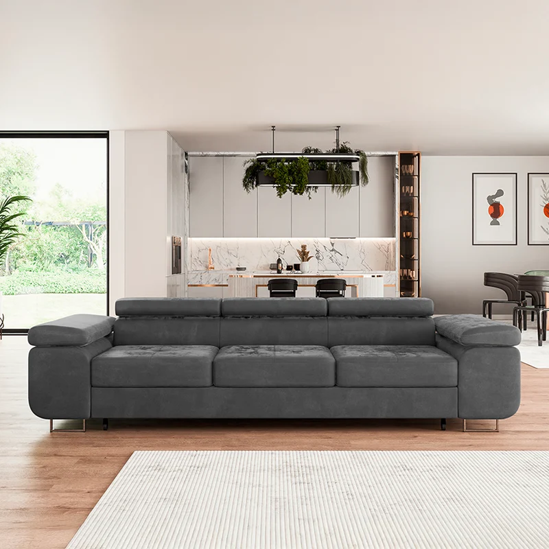Canapé convertible 3 places Wilson velours Gris foncé