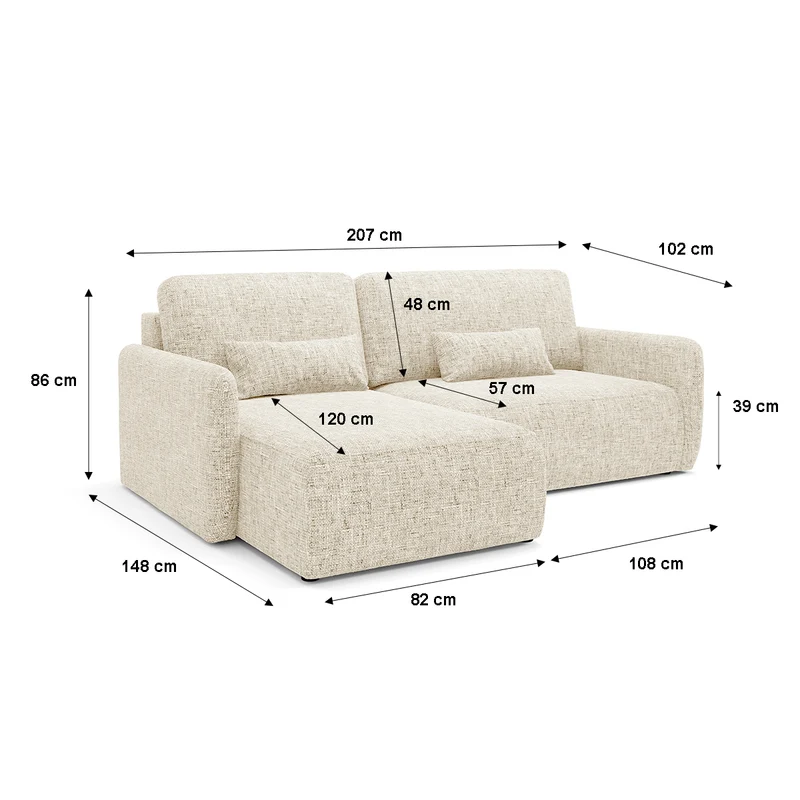 Canapé d'angle réversible et convertible 3 places avec coffre Lazare Blanc cassé