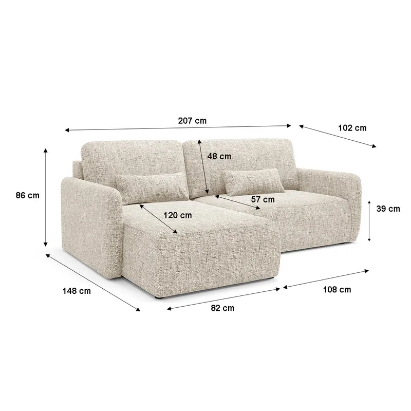 Canapé d'angle réversible et convertible 3 places avec coffre Lazare Gris clair