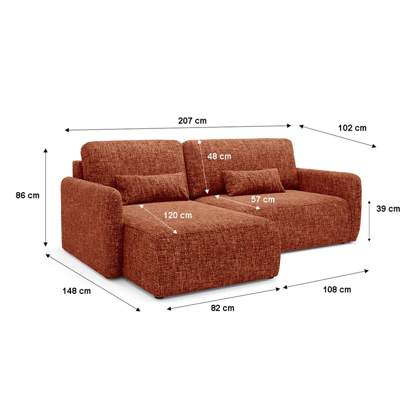 Canapé d'angle réversible et convertible 3 places avec coffre Lazare Terracotta