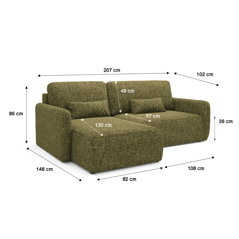 Canapé d'angle réversible et convertible 3 places avec coffre Lazare Vert