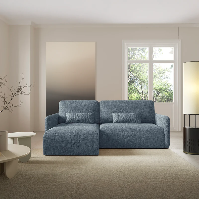 Canapé d'angle réversible et convertible 3 places avec coffre Lazare Bleu