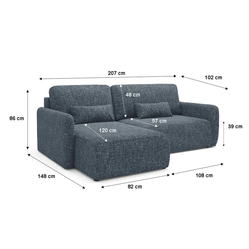 Canapé d'angle réversible et convertible 3 places avec coffre Lazare Bleu