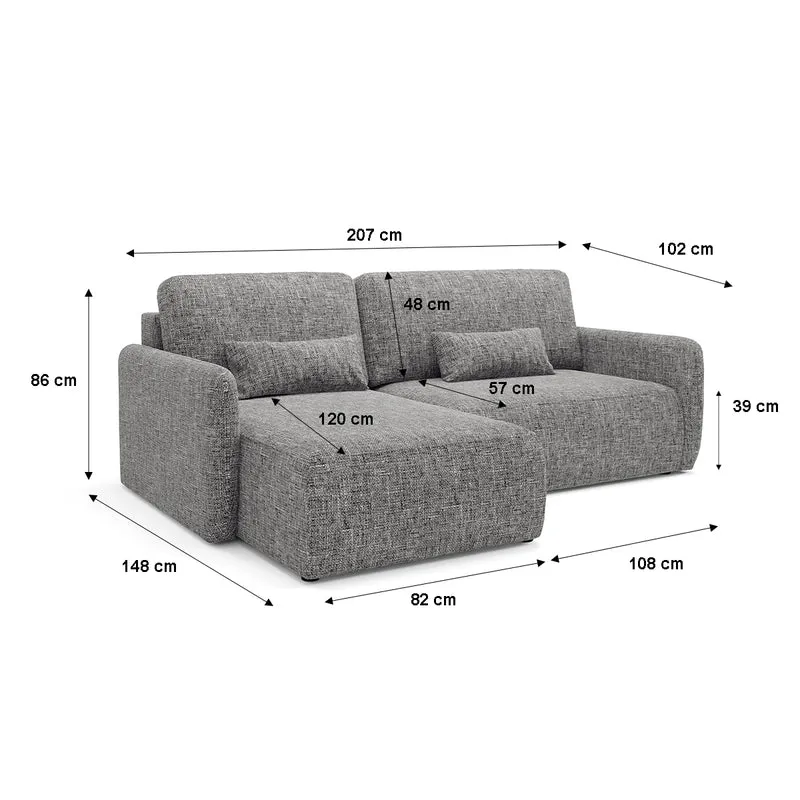 Canapé d'angle réversible et convertible 3 places avec coffre Lazare Gris