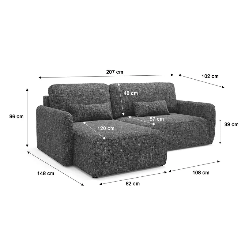 Canapé d'angle réversible et convertible 3 places avec coffre Lazare Gris foncé
